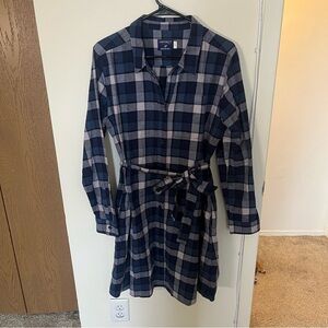 Pact Women's Plaid Shirt Dress - Blue and Gray